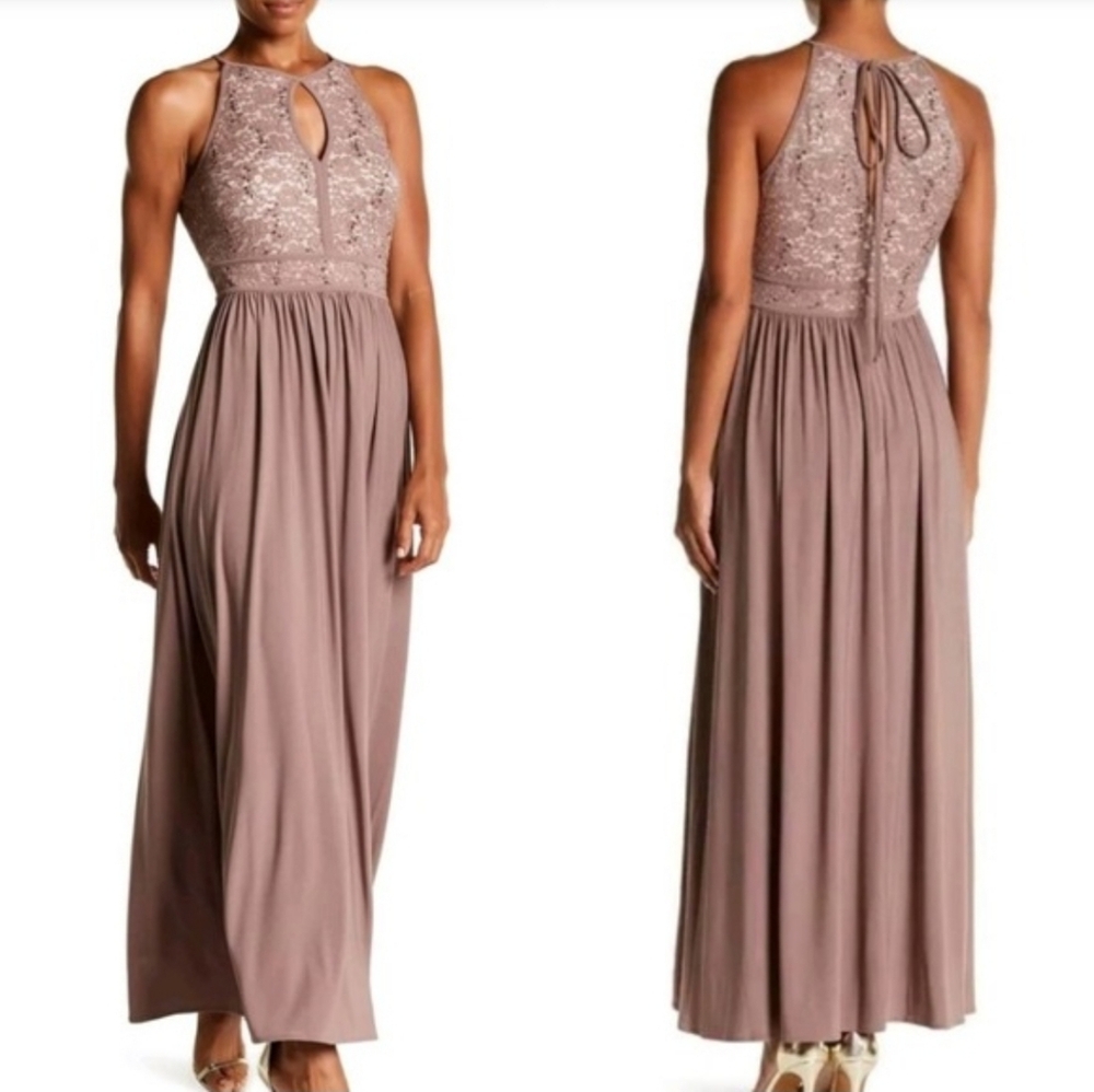 Morgan & Co Sequin Halter Maxi Dress